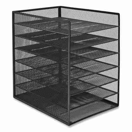 Tru Red Front-Load Enclosed Wire Mesh Horizontal Document Organizer, 6 Section, Letter-Size, Matte Black TR57565-CC
